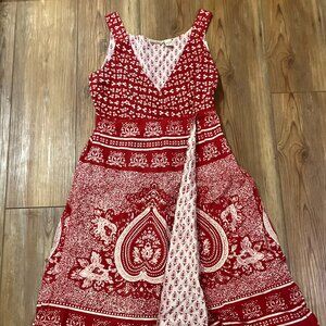 Women's Size 6 Putumayo Dress Red / White Paisley Boho A Line V Neck Sleeveless